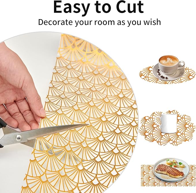 Drawer and Shelf Liner for Kitchen Cabinet: 17 in X 30 Ft Waterproof Shelf Paper Non Adhesive Refrigerator Liners Golden Ginkgo Leaf Easy Liners for Bathroom with Knife Tape Measure