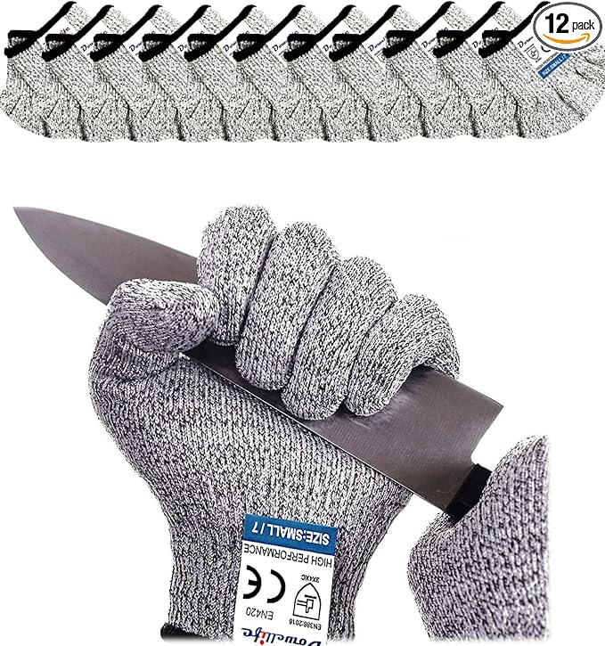 Dowellife Level 5 Cut Resistant Gloves with Silicone Coating Food Grade