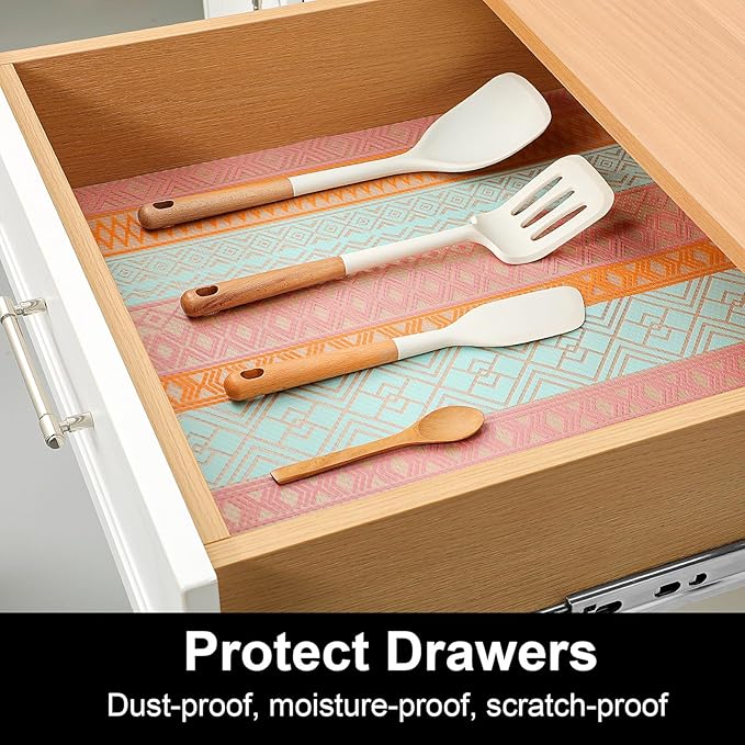 Cooyes Shelf Liners for Kitchen Cabinets, Refrigerator Liners Waterproof & Oil-Proof Kitchen Cupboard Liner Drawer Mats EVA Material Non Adhesive Fridge Liner for Shelves（23.6" W x 360" L）