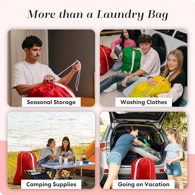 Handy Laundry Bag Shoulder Strap Extra Large - Drawstring Locking Closure, Durable Material, Heavy Duty Stitching, Hands Free Carrying - Perfect College Dorm (Red, 30" x 40")