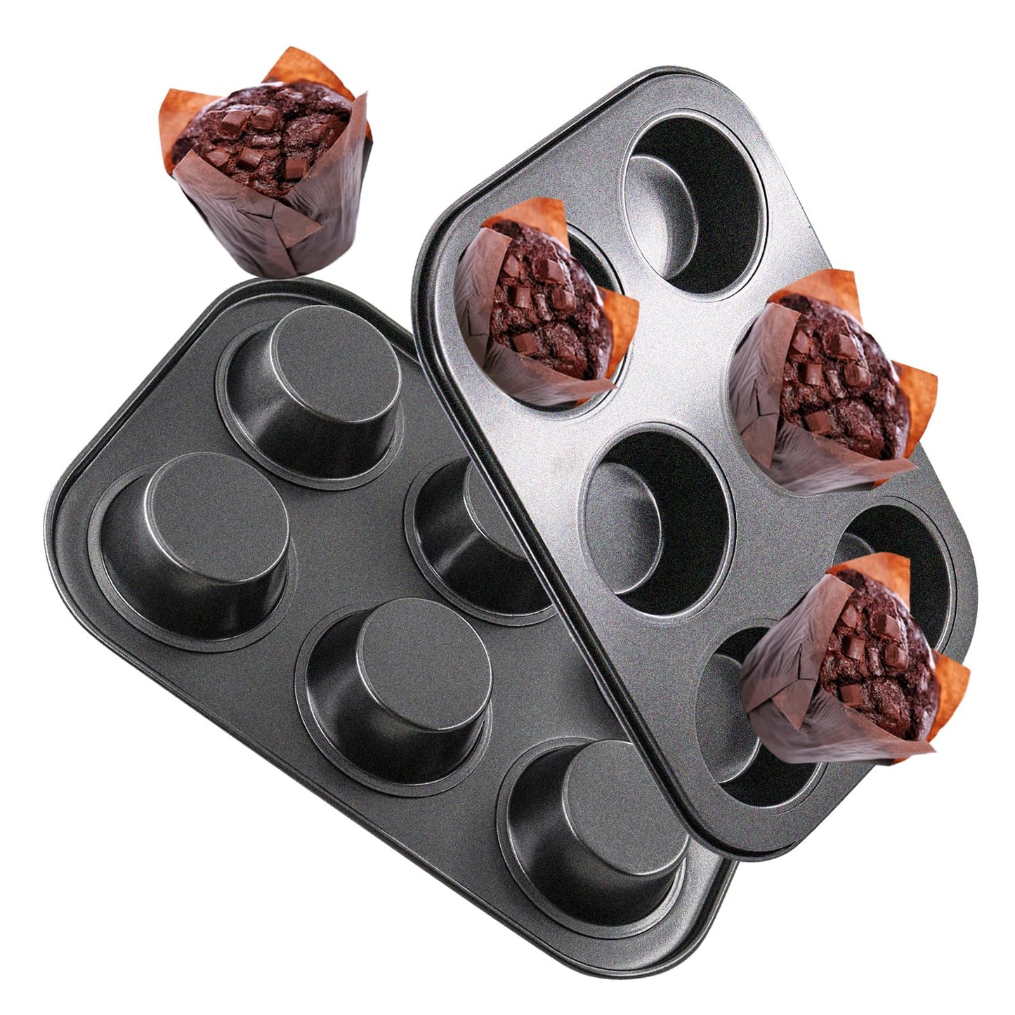 DRAONGYE 2 Packs Round Muffin Baking Pan, Premium Steel Muffin Pan for Baking, Nonstick Cupcake Tin Cheesecake Pans, Bakeware Muffin Top Pan (24 Cups, Black)