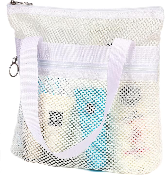 Mesh Shower Caddy Portable Shower Bag for Travel,Gym,Camping – Quick-Dry Hanging Toiletry Organizer with Zipper Pockets for Bathroom Essentials,White