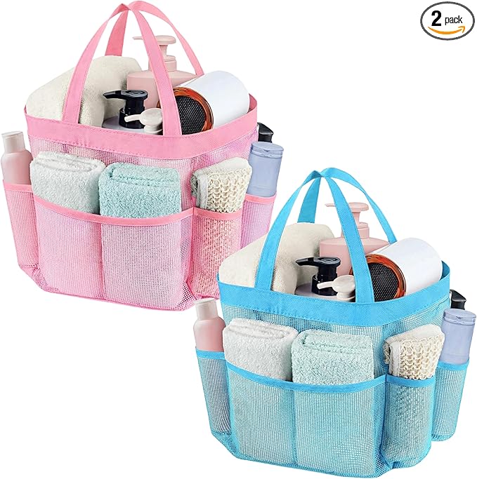 Attmu 2 Pack Mesh Shower Caddy Portable, Quick Dry Hanging Shower Tote Bag for College Dorm Room Essentials, Large Capacity Caddy Dorm for Bathroom Gym Swimming