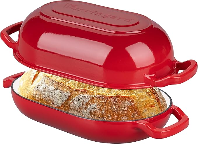 VORRINGARD Enameled Cast Iron Sourdough Bread Oven, Dutch Oven, Loaf Cast Iron Bread Pan for Homemade Bread Baking, Meatloaf Pan with Lid, 7QT, Pink