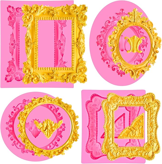 JOERSH Baroque Frame Silicone Fondant Mold, 4Pcs