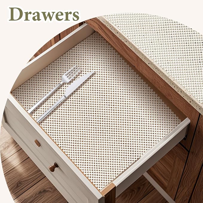 Shelf Drawer Liners for Kitchen Cabinets Non Adhesive Drawer Liner Thickened Refrigerator Liner White Quatrefoil Strong Non-Slip Paper for Tool Box, 17 x 236 Inches