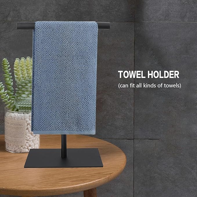 Towel Racks Hand Towel Stand, Countertop T-Shape Stainless Steel Free Towel Rack Stand Storage for Table, Black Towel Ladder Hanger Bar Drying with Heavy Base for Bathroom Kitchen, Bathroom Decor