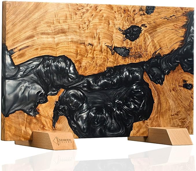 SENKEN "Black Tsunami" Extra Large Magnetic Knife Block - Holds Up to 16 Knives - Knife Block without Knives, Universal Knife Holder, Beautiful Dark Resin Burl Wood Blend (Black Resin)