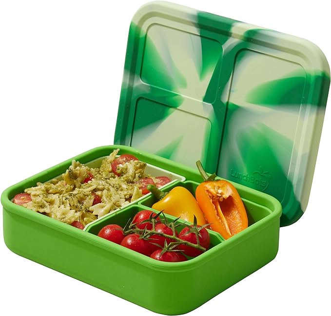 LunchBots Build a Bento 32 oz Platinum Silicone Divided Lunch Box Green