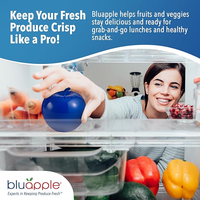 Bluapple Produce Saver Ethylene Gas Absorber - Fresh Fruit & Vegetable Storage for Refrigerator, Each Packet Lasts 3 Months, Produce Storage, BPA Free - Combo Pack (8 Packets & 2 Bluapples for 1 Year)