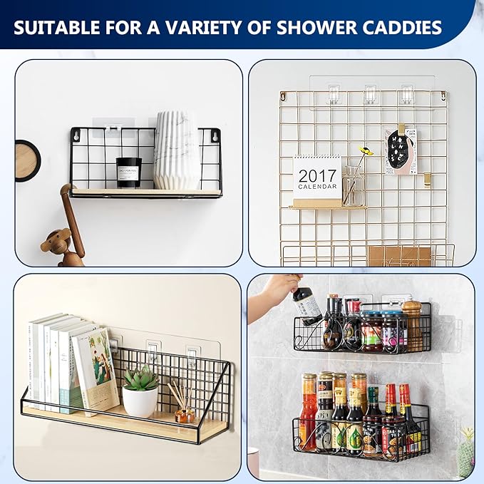 Shower Caddy Adhesive Replacement Hooks, Strong Waterproof Strips, No Drilling for Bathroom Shelves, Kitchen Racks, and Soap Holders (Transparent-6 Pack 1&3 Hook)