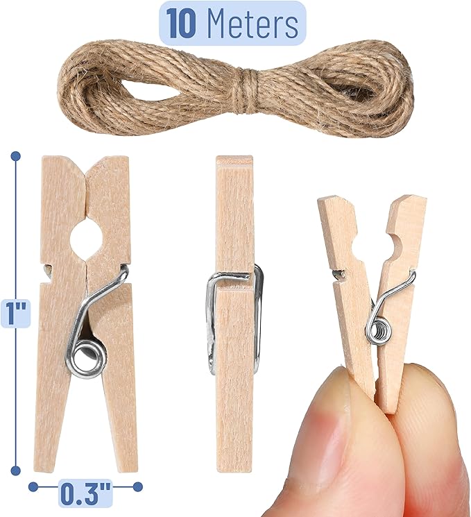 Mr. Pen- Wooden Clothes Pins for Craft, Natural Wood, 200 pcs, 1 Inch, Mini Clothes Pins for Hanging Pictures, Small Clothes Pins Wood, Clothing Pins, Mini Clothespins for Photos, Small Clothes Pin