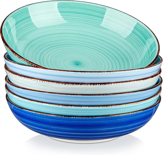 vancasso Bonita Pasta Bowls Set of 6, 50oz Large Salad Bowls for Kitchen, Corlorful Stoneware Serving Bowls Dishwasher & Microwave Safe