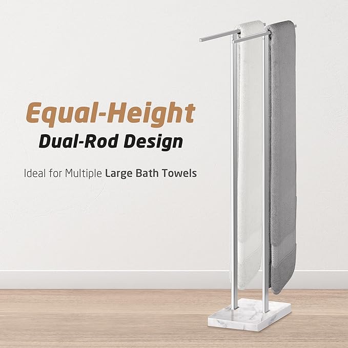 KES Standing Towel Rack with Marble Base, 37" H (Equal Height) Free Standing Towel Racks for Bathroom Floor, Fits Large Bath Towel, 18/8 Stainless Steel Polished Finish, BTH229