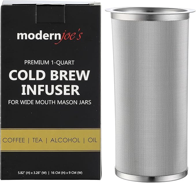 MODERNJOE'S Premium Cold Brew Coffee Filter for 1 Quart Wide Mouth Mason Jars. Cold Brew Coffee Maker. Perfect for Iced Coffee and Tea. Heavy Duty Gauge 100 Micron Mesh 304 Stainless Steel