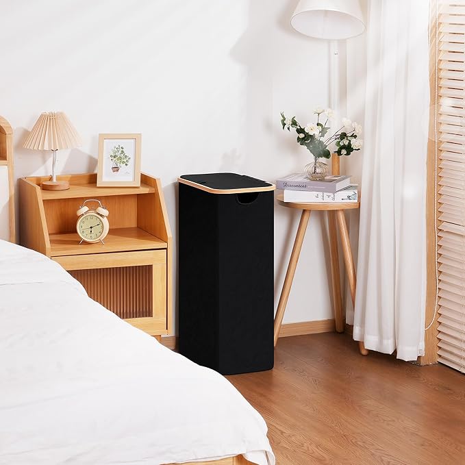 Slim Laundry Basket with Lid, Narrow Dirty Clothes Hampers for Laundry with Handle, Skinny Laundry Bin for Laundry Room, Dorm, Bedroom and Bathroom, 19.8 Gallon (75L) Black