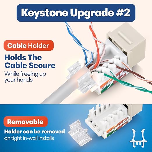Everest 45° Angled RJ45 Cat6 Keystone Jacks 50-Pack in Light Almond
