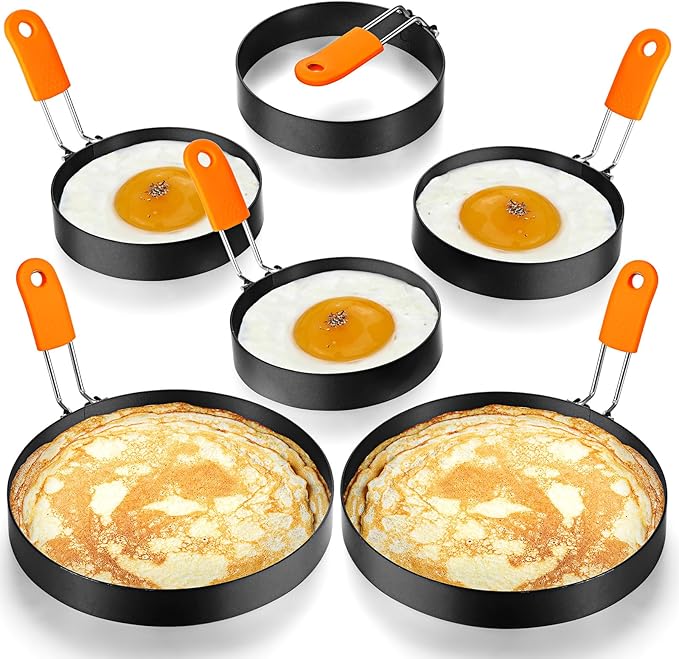 Patelai 6 Pcs Egg Rings for Griddle Nonstick Pancake Molds,4, 6 Inch