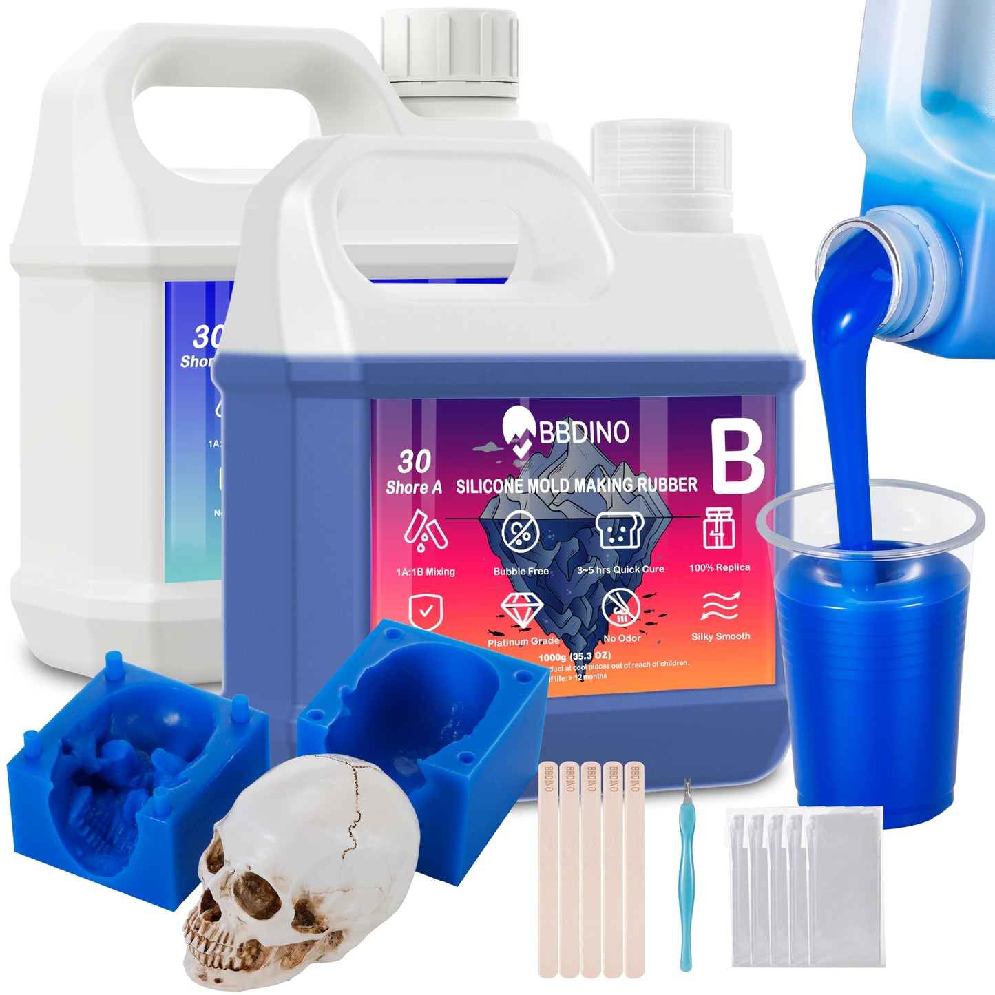 BBDINO Silicone Mold Making Kit Liquid Platinum 30A 2.42 Lbs Sapphire Blue
