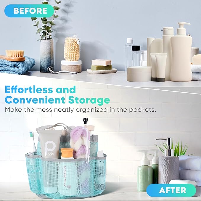 EUDELE 2 Pack Mesh Shower Caddy Portable for College Dorm Room Essentials, Shower Caddy Dorm with 8-Pocket Large Capacity,Shower Bag for Beach,Swimming,Gym