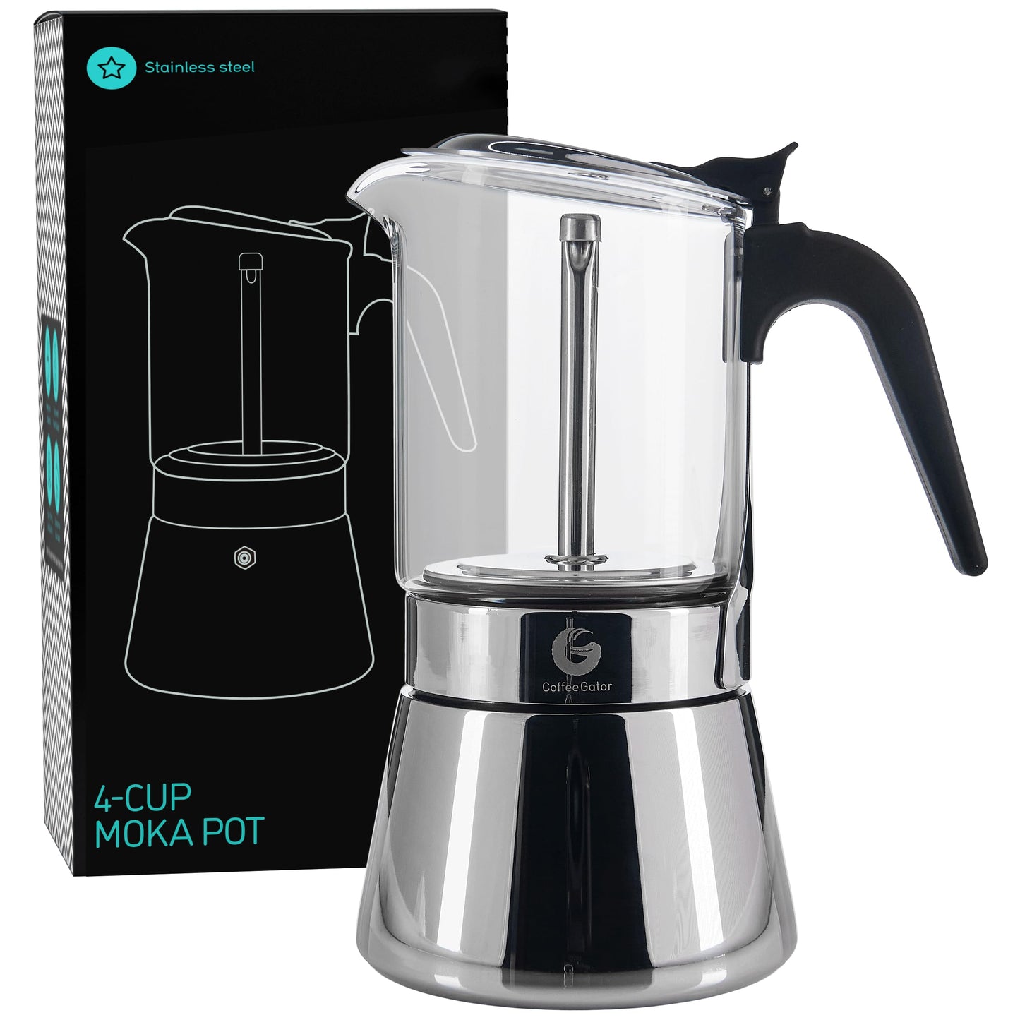 Coffee Gator Moka Pot Aluminum - 6 Cup, 12oz Stovetop Espresso Maker