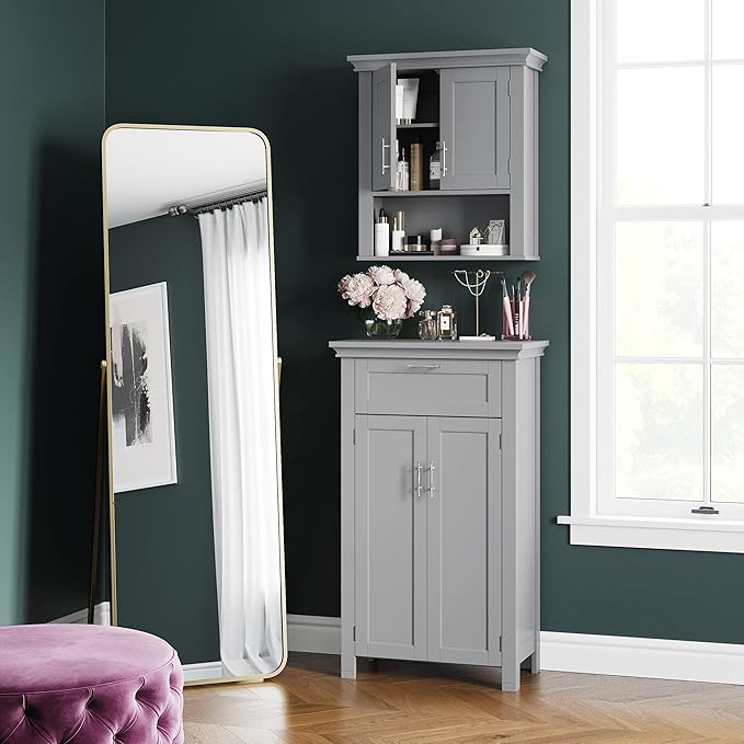 RiverRidge Somerset Two-Door Bathroom Storage, Gray Wall Cabinet, Grey, Set 1