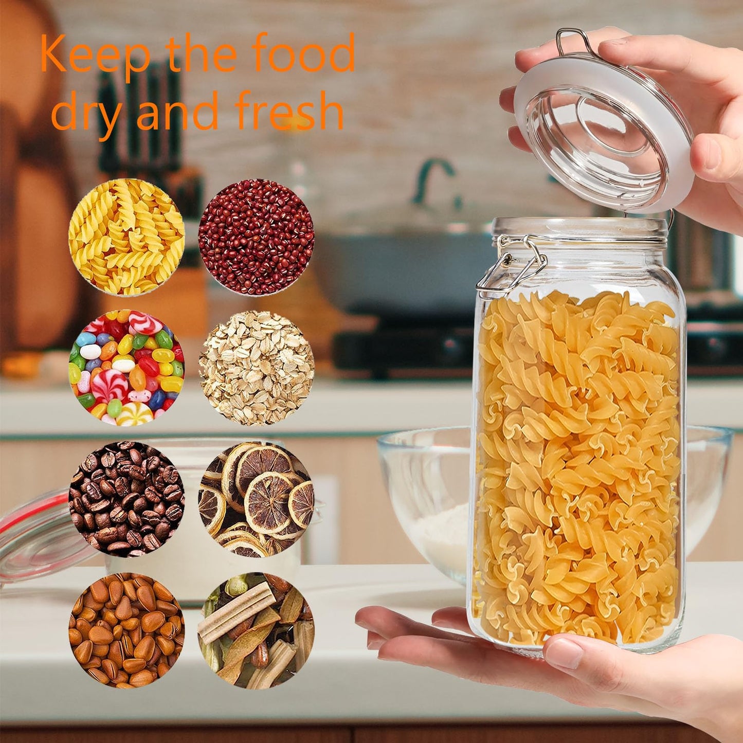 HVOPGEEUAN Clear Food Storage Jars 78oz Square, Airtight Glass Canister with Lids Set of 3, Kitchen & Pantry Organization Food Storage Container for Canning, Sugar, Flour, Candy, Cereal, Coffee