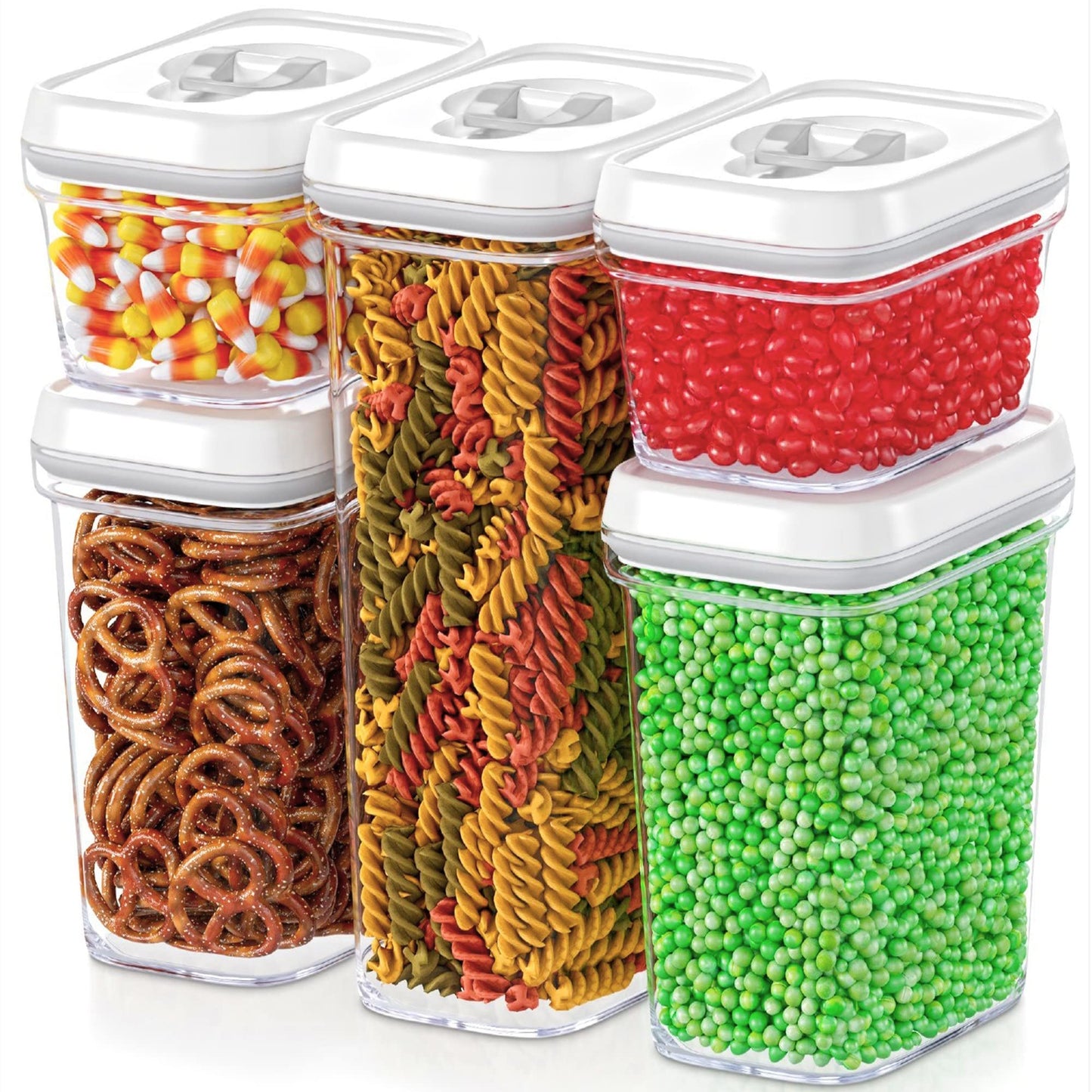 DWËLLZA KITCHEN Airtight Food Storage Containers for Pantry With White Lids 1L - 6 Pack - Clear Plastic Air Tight Kitchen Containers Pantry Organization and Storage BPA-Free Keeps Food Fresh & Dry