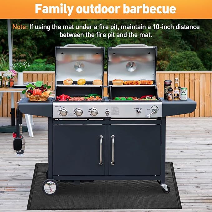 kanhiro Grill Mats for Outdoor Grill 59x39 Inch Fireproof Double-Sided Grill Matt and Deck Protector, Oil-Proof Waterproof BBQ, Grill Pad for Patio, Floor, Lawn Protection