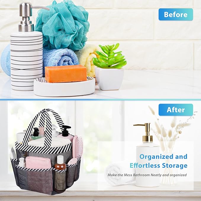 Attmu 2 Pack Mesh Shower Caddy Portable for College Dorm Room Essentials with 8 Pockets, Hanging Shower Caddy Dorm Basket, Quick Dry Shower Bag for Bathroom