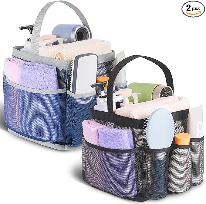 EUDELE 2 Pack Mesh Shower Caddy Portable for College Dorm Room Essentials, Shower Caddy Dorm with 8-Pocket Large Capacity,Shower Bag for Beach,Swimming,Gym