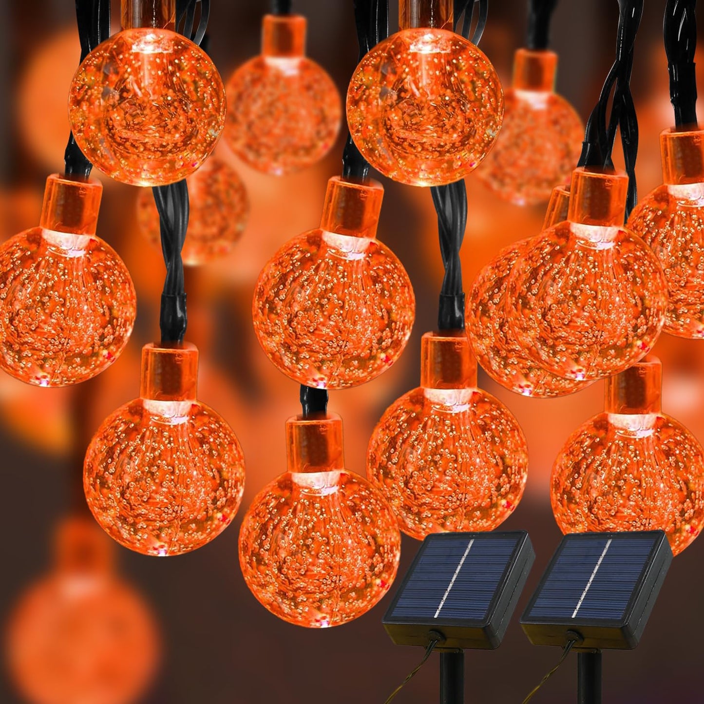 USOKYO Solar Lights Outdoor Waterproof, 2 Pack Total 120LED 72FT Solar String Lights for Outside with 8 Modes, Outdoor String Lights Crystal Globe Patio Lights for Garden Yard Party Decor (Orange)