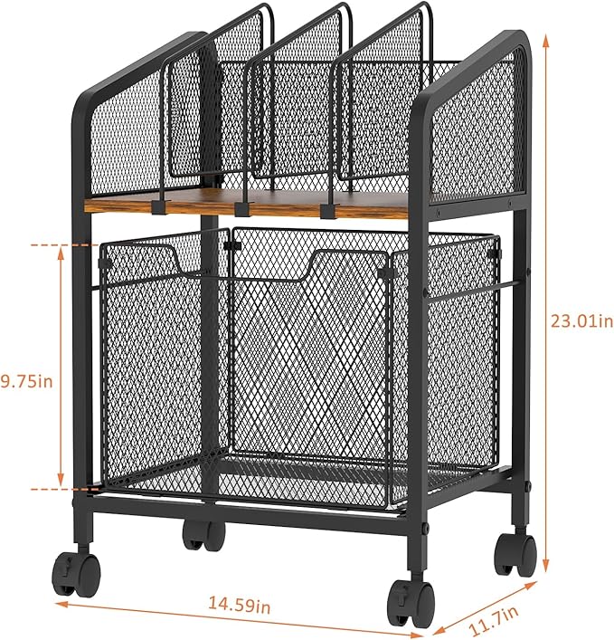 Rolling File Cabinet with Adjustable Dividers, Vertical Filing Cabinet with Storage Drawer on Lockable Wheels, Hanging File Organizer Beside Under Desk for Office, Home（Patent Pending）