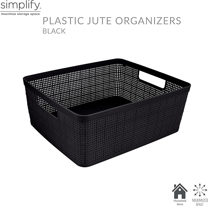 Simplify 10 Piece Organizing Set | Multiple Size Bins | Multipurpose | Office | Desk | Dorm | Bathroom | Storage Basket | Small Items | Accessories | Black (Pack of 6)