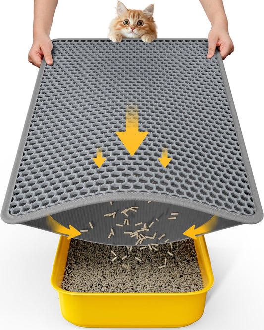 Cat Litter Mat - 23.2'' x 14.6'' Small Litter Trapping Mat, Easy to Clean Litter Box Mat, Waterproof, Urine-Proof, Non-Slip Kitty Litter Mats for Floor, Grey