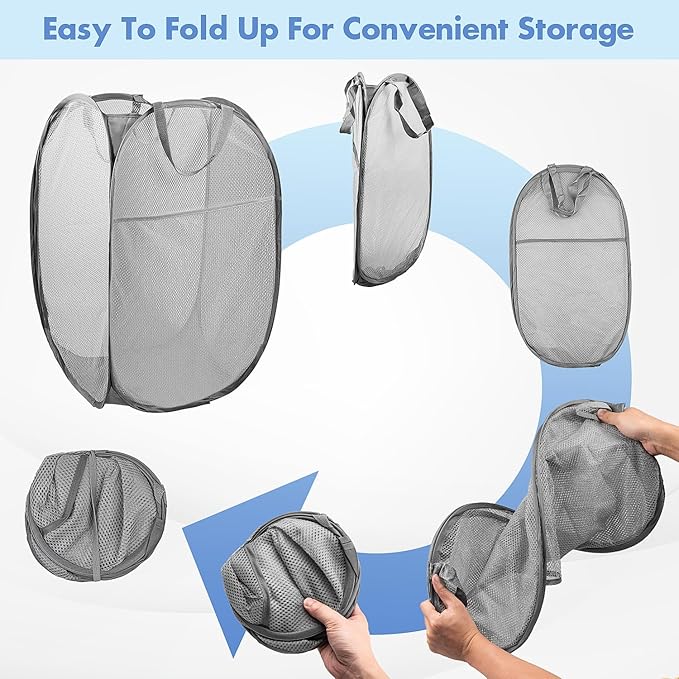 DUCOO Pop Up Hamper, 1 PCS Mesh Pop Up Laundry Hamper, Foldable Mesh Laundry Basket with Space-Saving Design for Home, Dorm, Travel & Storage - Gray