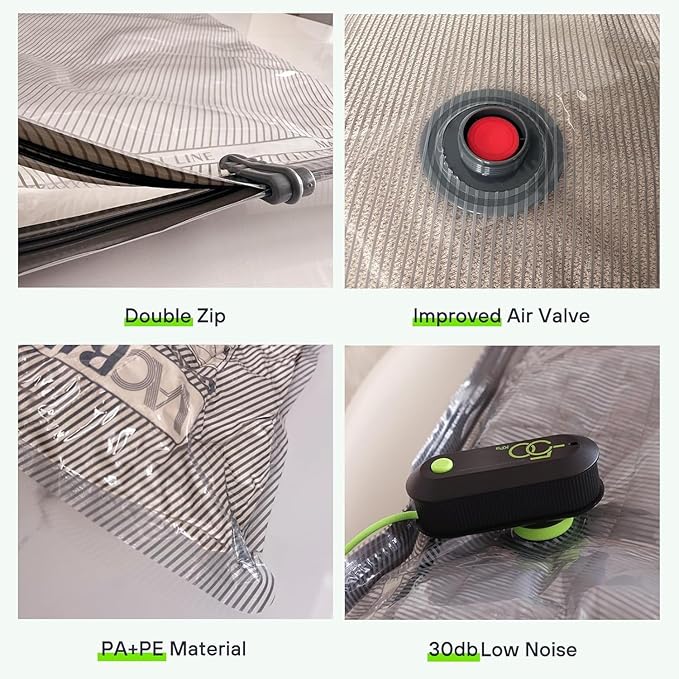 Vacuum Bags for Travel with USB Electric Pump, 6 Pack Carry-on Size Compression Packing for Luggage and Suitcase, Space Saver Bags for Clothes and Clothing Travel