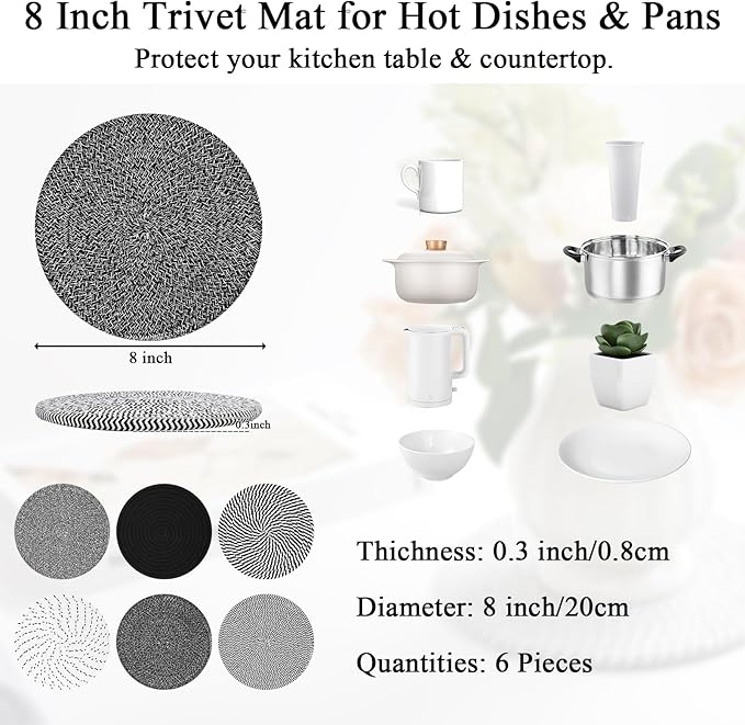 SHACOS 8 Inch Trivets for Hot Dishes 6 Pieces Trivet Set
