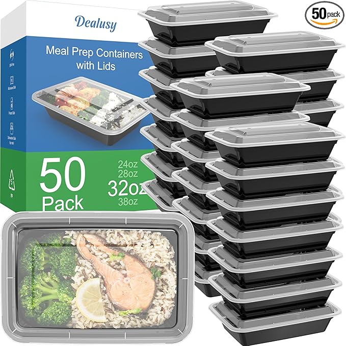Dealusy 50 Pack (100-Piece) 32 oz Meal Prep Containers Reusable with Lids