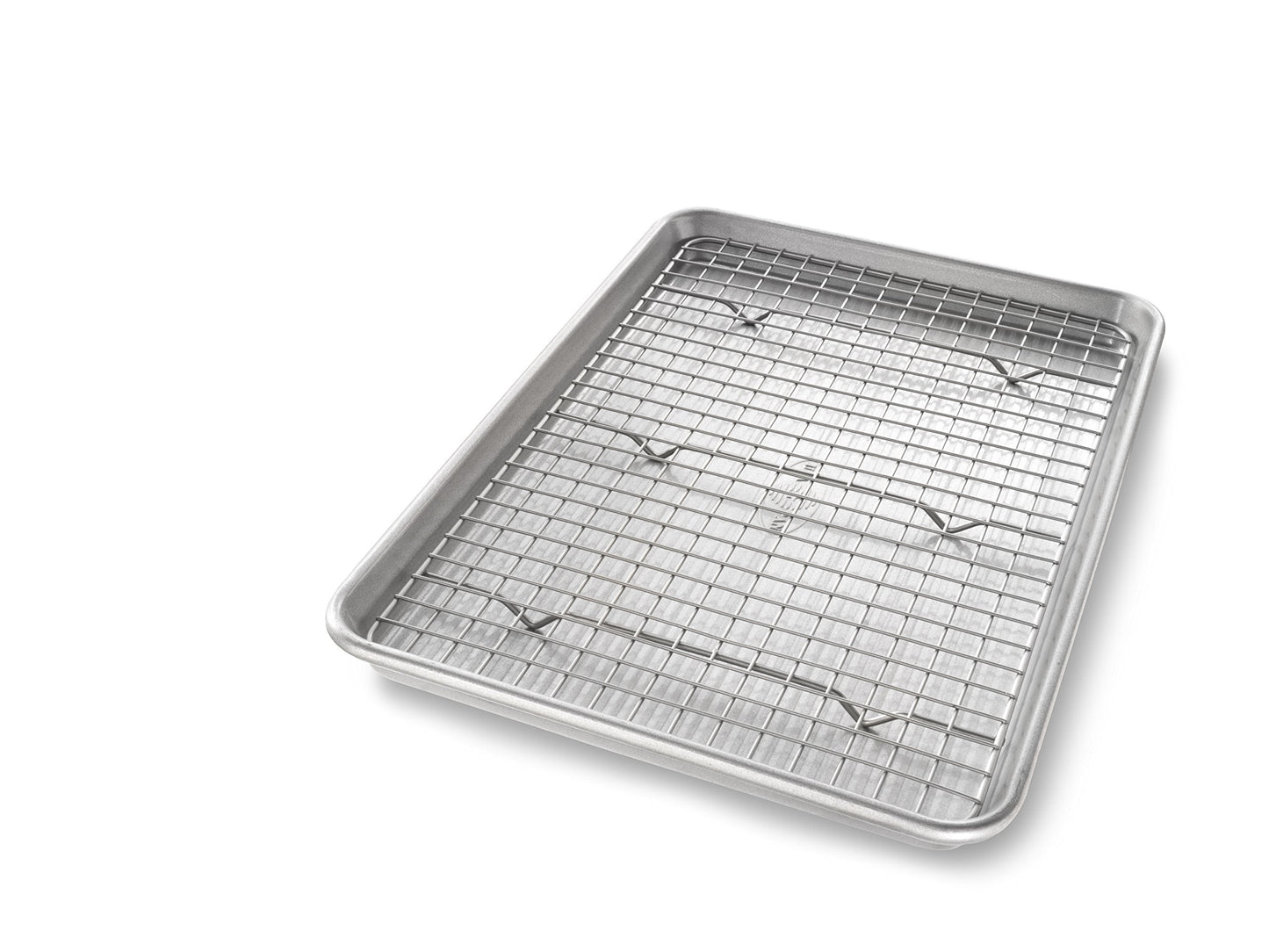 USA Pan Bakeware Quarter Sheet Baking Pan and Bakeable Nonstick Cooling Rack Set, Metal