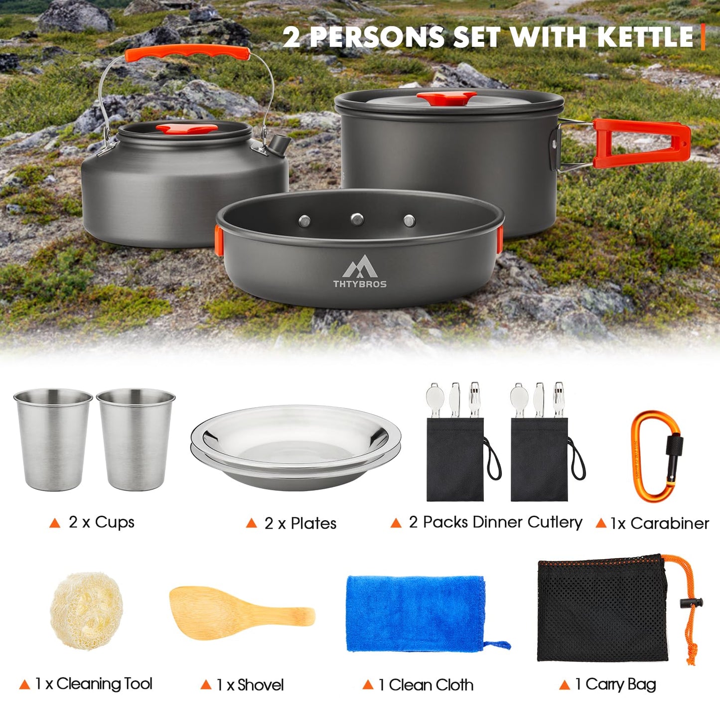 THTYBROS 17pcs Camping Cookware Mess Kit,for Camping,Backpacking,Picnic