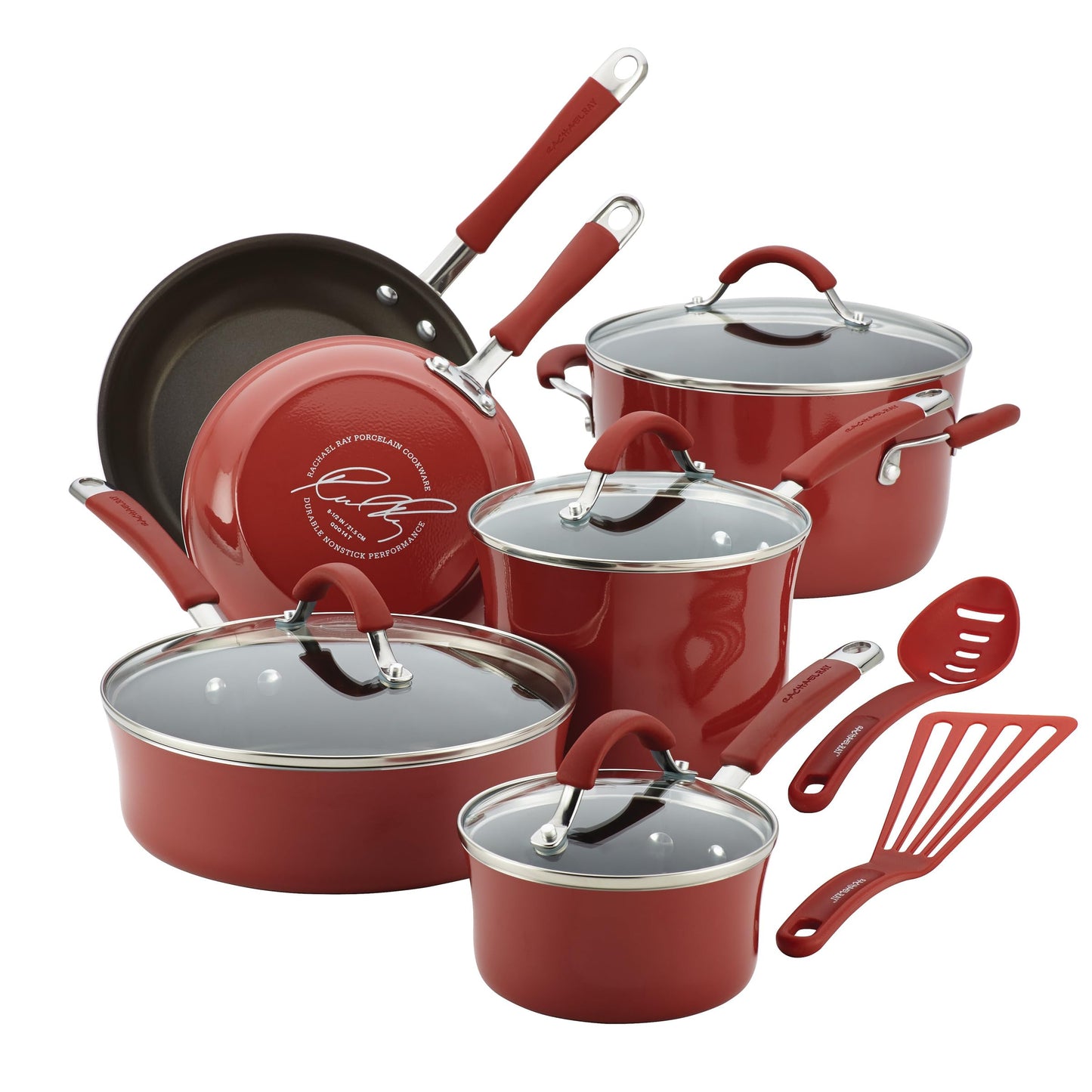Rachael Ray Cucina Nonstick Cookware, Pumpkin Orange Pots and Pans Set, 12-Piece