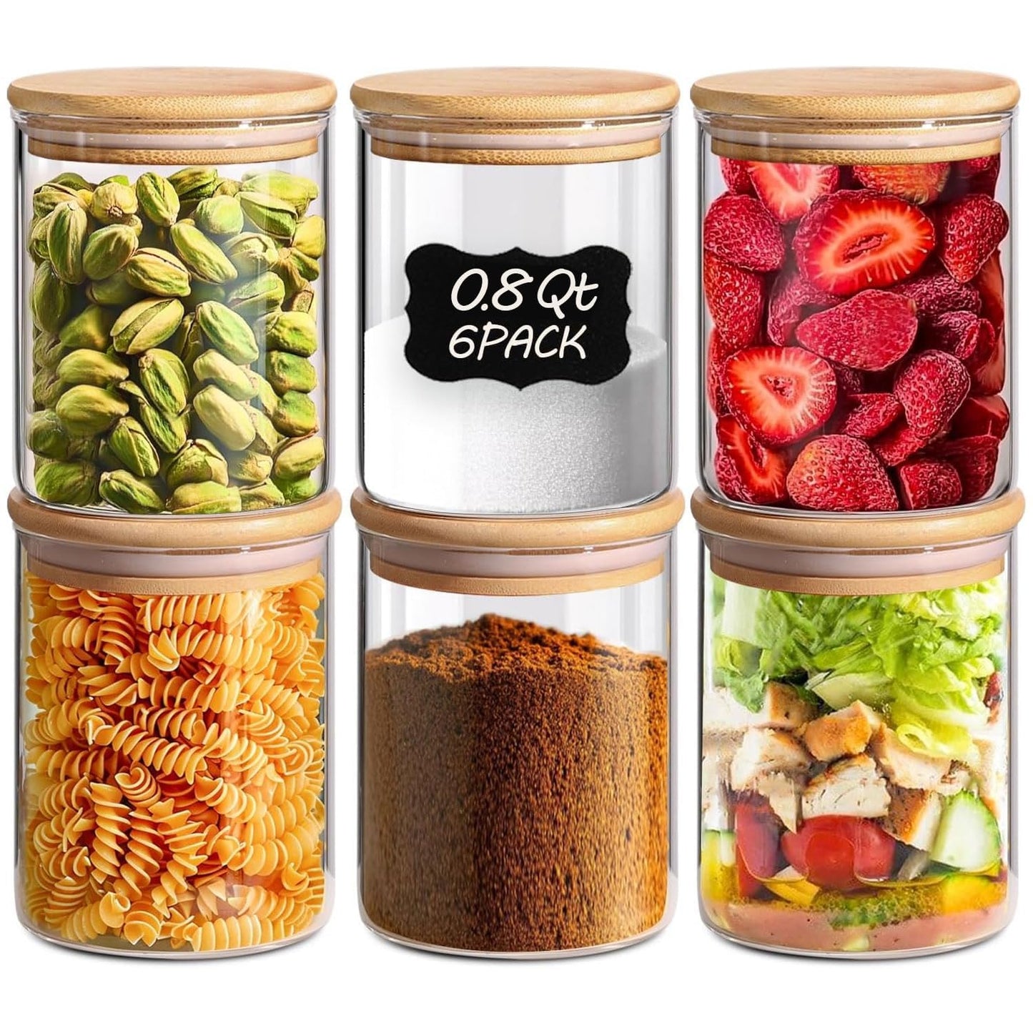 ComSaf Glass Storage Jars 6 Pack, Pasta Containers, Pantry Organization