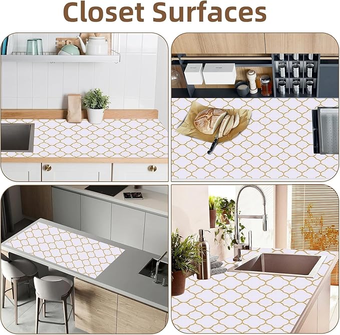 Shelf Drawer Liners for Kitchen Cabinets Non Adhesive Drawer Liner Thickened Refrigerator Liner Gold Quatrefoil Strong Non-Slip Paper for Tool Box with Knife and Tape Measure,23.6 x 236.2 Inches