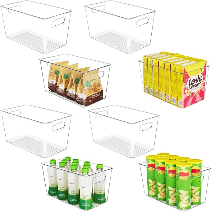 YIHONG 6 Pack Clear Storage Bins, Pantry Organizer Bins with Handle, Large