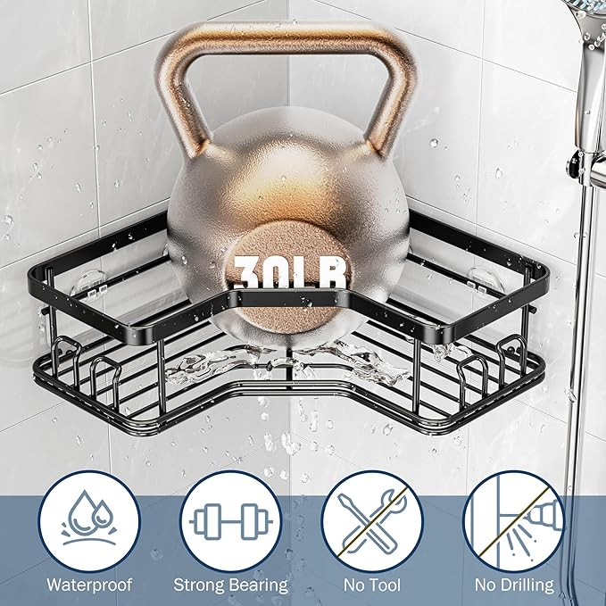 MAXIFFE 4 PCS Shower Caddy Adhesive Replacement, Shower Organizer Transparent Adhesive Strip, No Drilling Sticker Strip for Shower Caddy Organizer Shelves