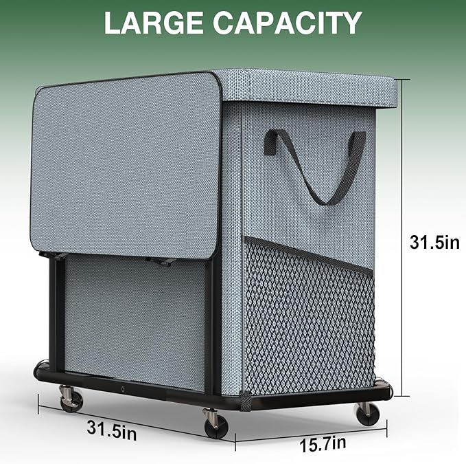 60 Gal (230L) High Grade Large Laundry Basket with Wheels, Rolling Laundry Hamper, Laundry Cart with Metal Frame and Removable Bag Design, Suitable for Laundry Room, Bedroom (Grey, 3 Section 230L)
