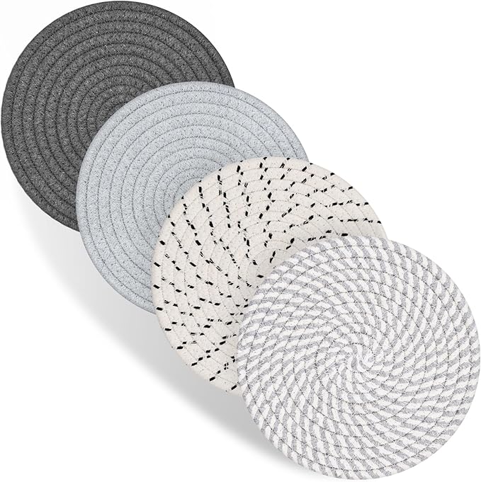 Trivets for Hot Dishes, 4 Pot Holders for Kitchen, Heat Resistant Mats for Countertop, 8 Inch Hot Pads for Hot Pots and Pans, Coaster, Home Essentials, Rustic Farmhouse Decor (Green)
