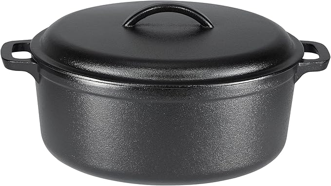 Pre-Seasoned Cast Iron Dutch Oven Pot with Lid and Dual Handles, Oven Safe, Heavy-Duty, 7-Quart, Round, Black