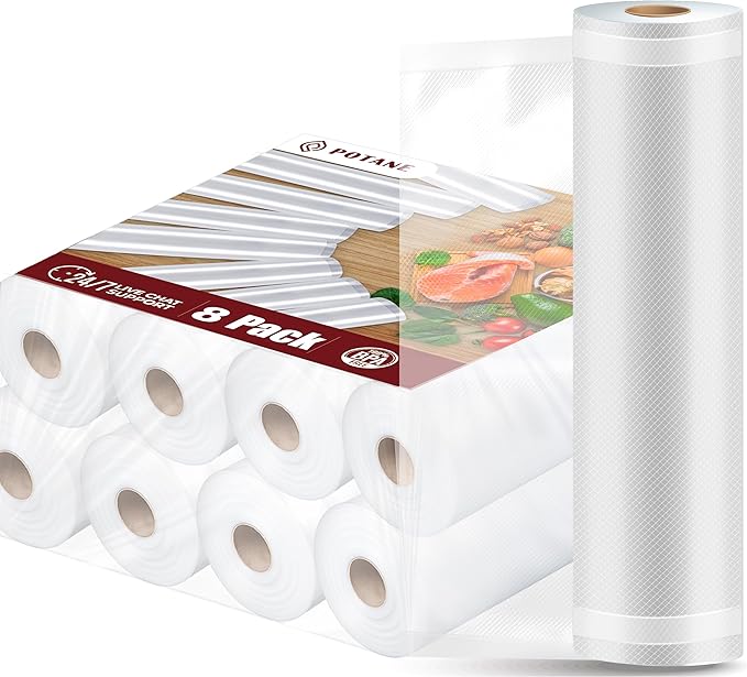 POTANE 6 Pack 11"x20'(3Rolls) and 8"x20' (3Rolls)Thickened Vacuum Sealer Bags, Smell-Proof, Puncture Prevention, Heavy duty for POTANE, Food Saver, Great for Vacuum storage,Meal Prep or Sous Vide